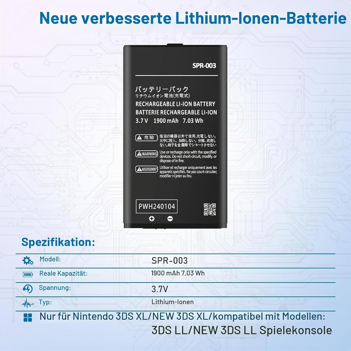 1900mAh SPR-003 Akku für Nintendo 3DS XL/New 3DS XL/ 3DS LL/New 3DS LL Spielkonsole, Neues Upgrade L