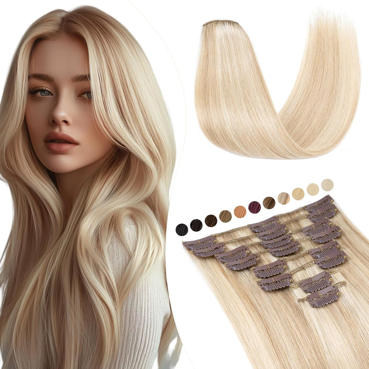 Elailite Clip in Extensions Echthaar Haarverlängerung Haarteile 8 Teilig 18 Clips für Frauen Voller
