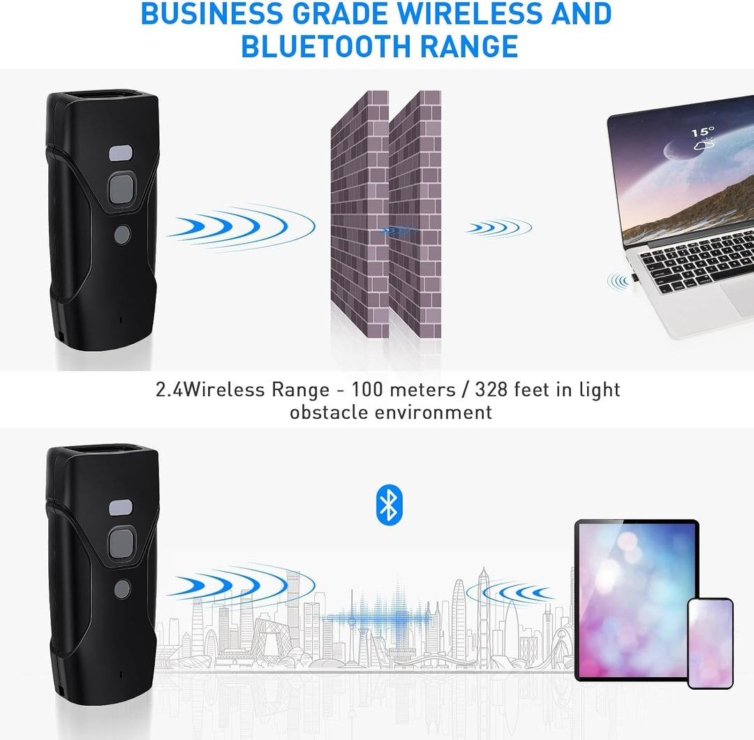 Bluetooth Barcode Scanner, Mini 2D tragbarer kabelloser Barcode-Scanner 3-in-1-Bluetooth- und 2,4-G-