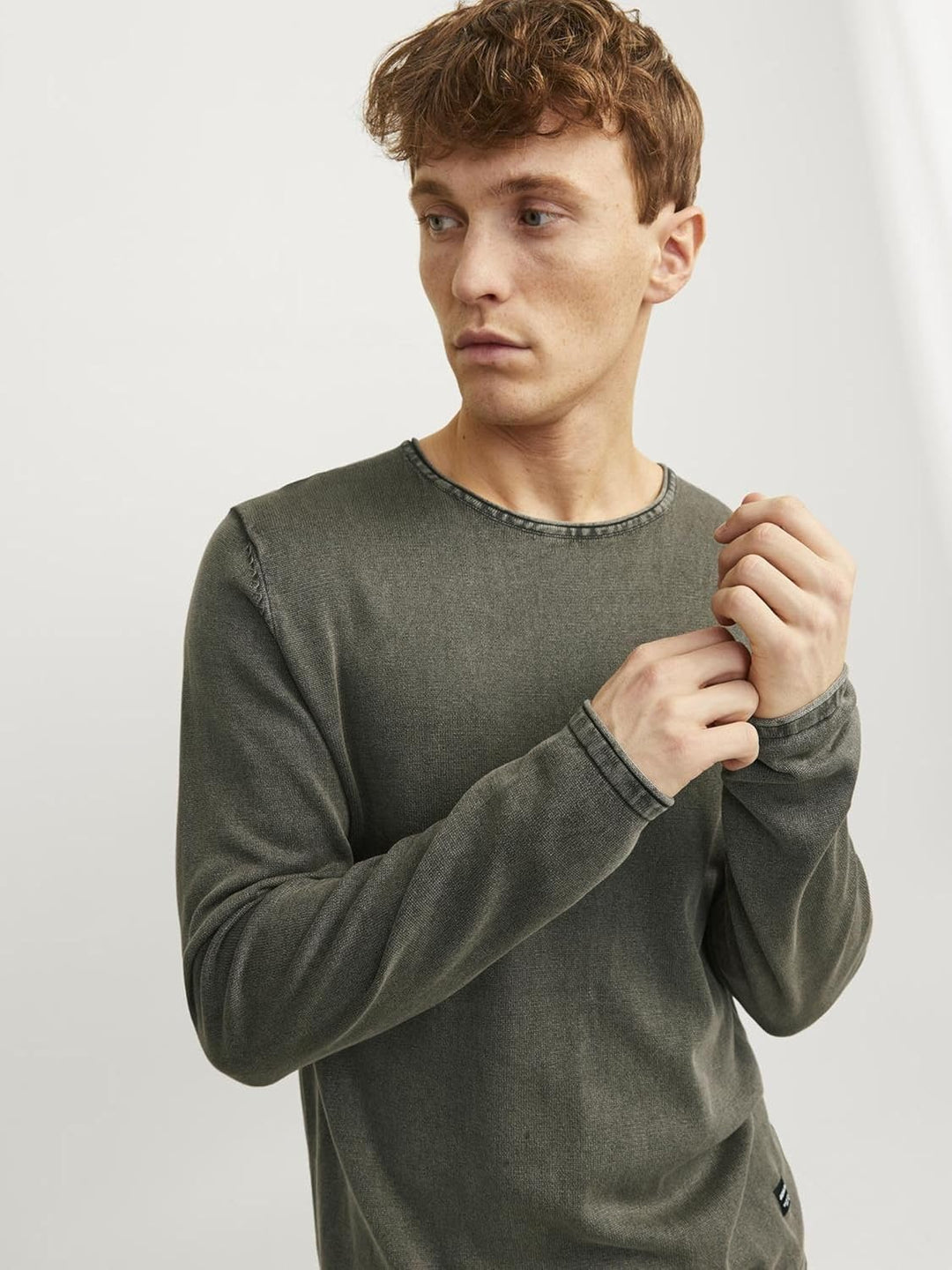 JACK & JONES Male Strickpullover mit Rundhals Einfarbig Strickpullover mit Rundhals XL Dusty Olive,