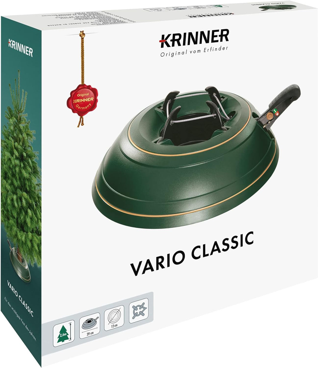 KRINNER Weihnachtsbaum Christbaumständer Vario Classiv Grün 39cm inkl. Fusspedal-und Einseiltechnik