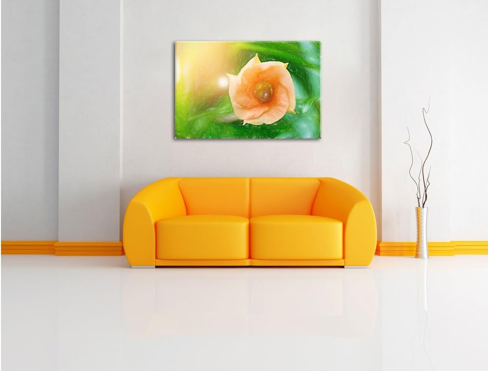 Pixxprint orange Blume im Sonnenlicht Kunst Buntstift Effekt, Format: 100x70 auf Leinwand, XXL riesi
