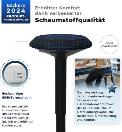 Backerz ergonomischer Wackel-Hocker - Bürohocker mit 40-60 cm Höhenverstellbar, Stehhocker, Arbeitsh