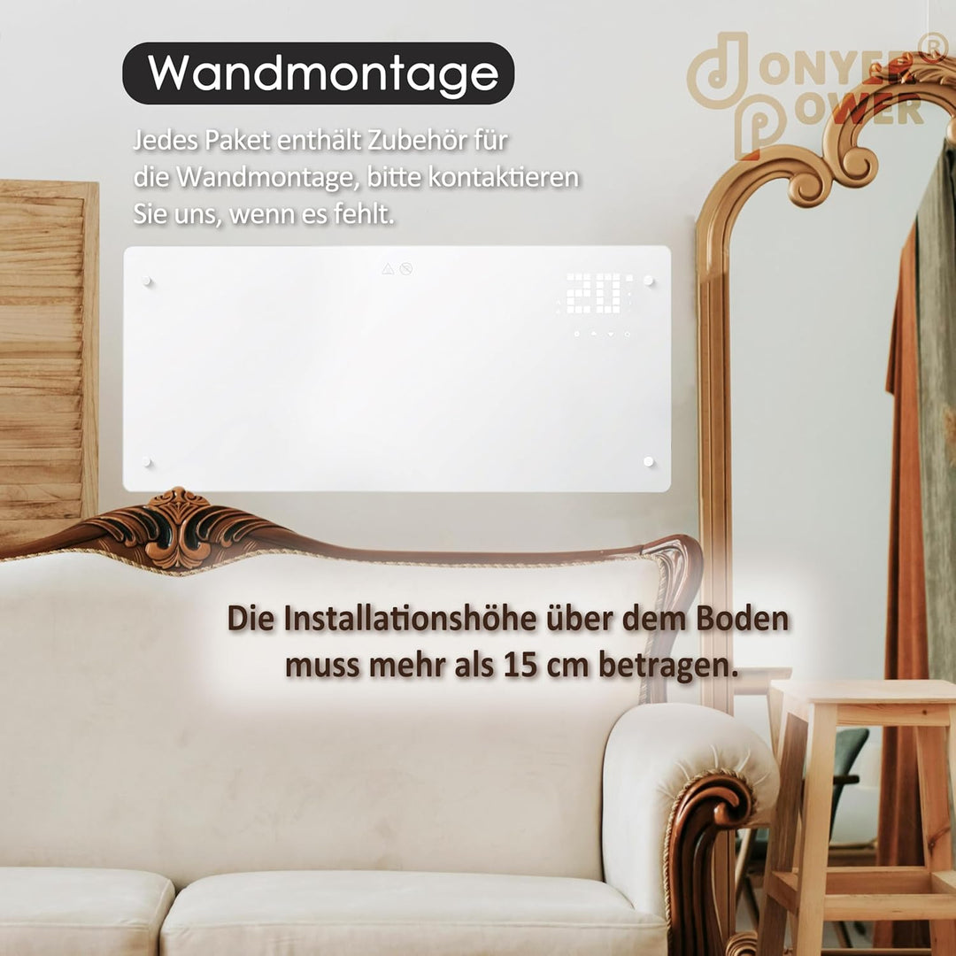 DONYER POWER 2500W Konvektor-Heizung, ultra-dünne Wandmontage oder freistehend, 24H Timer-Fernbedien