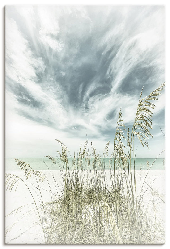 ARTland Leinwandbilder Wandbild Bild auf Leinwand 60x90 cm Strandbild Meer Gräser Himmel Strand Somm