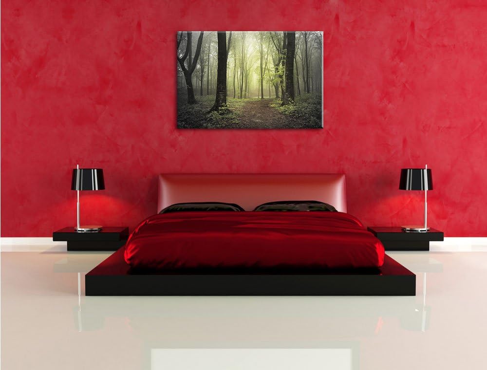 Pixxprint Weg im Wald als Leinwandbild/Grösse: 100x70 / Wandbild/Kunstdruck/fertig bespannt, 100x70