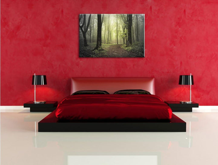 Pixxprint Weg im Wald als Leinwandbild/Grösse: 100x70 / Wandbild/Kunstdruck/fertig bespannt, 100x70