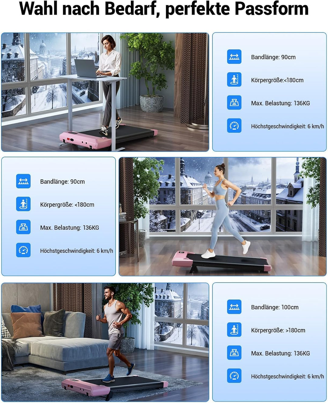 DeerRun Walking Pad mit Steigung 6% Laufband für Zuhause Schreibtisch für Büro, Kleines Leise mit Ap