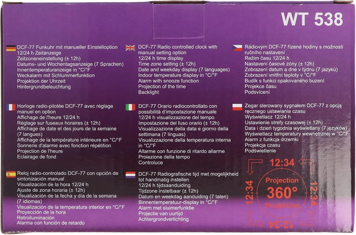 Technoline WT 538 Touchsensor Funk-Projektionswecker, Plastik, silber-anthrazit, 15 x 4 x 9 cm, Silb