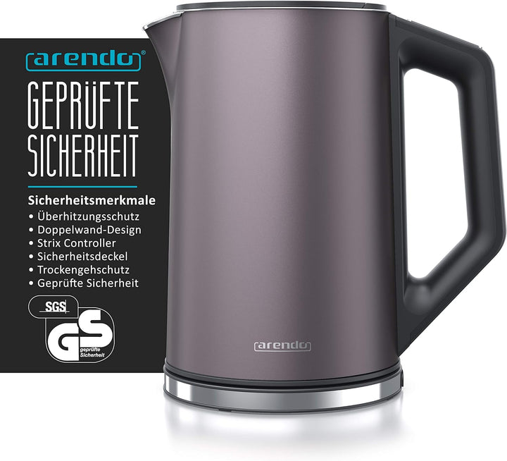 Arendo - Edelstahl Wasserkocher mit Temperatureinstellung 40-100 Grad in 5er Schritten - Doppelwand