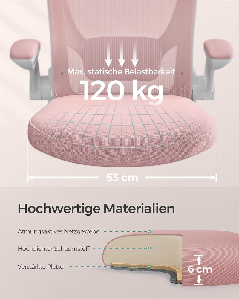 SONGMICS Bürostuhl, Schreibtischstuhl, Drehstuhl mit Netzbespannung, ergonomisch, gepolsterte Lenden