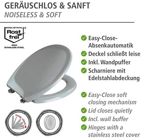 WENKO WC-Sitz Ottana Hellgrau, hygienischer Toilettensitz mit Absenkautomatik, WC-Deckel mit Fix-Cli