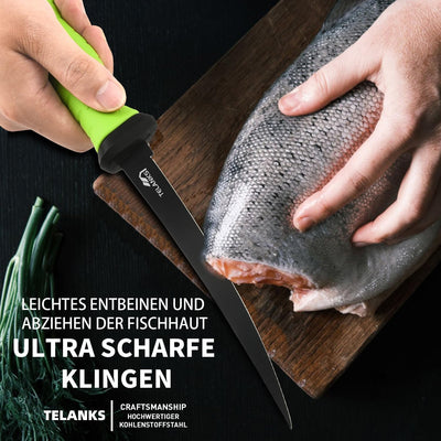 TELANKS Filetiermesser Fisch Scharfe 7" Edelstahlklinge, Profi Filetiermesser von Fisch und Fleisch