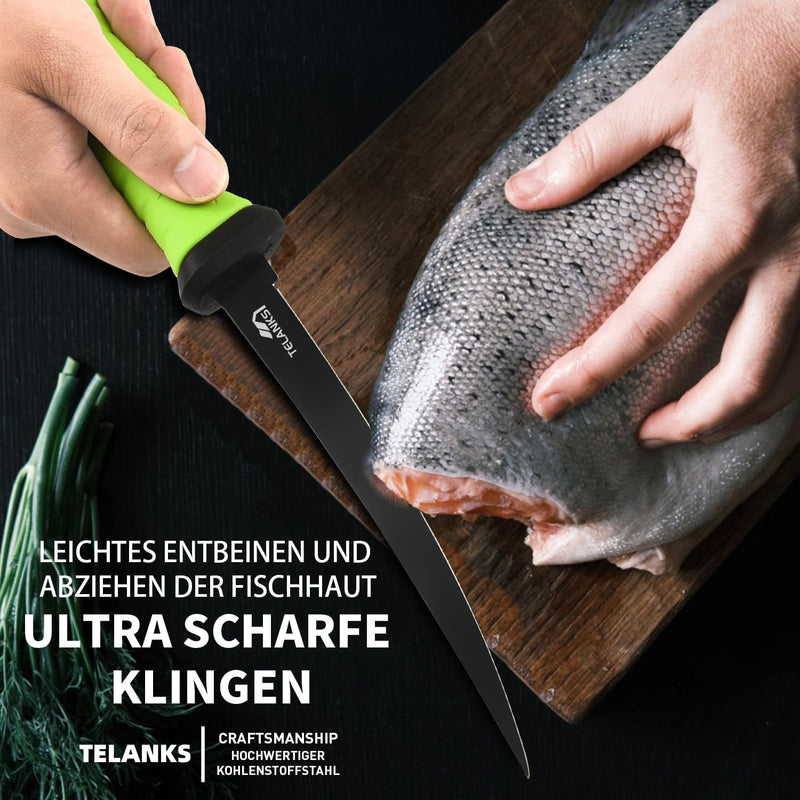 TELANKS Filetiermesser Fisch Scharfe 7" Edelstahlklinge, Profi Filetiermesser von Fisch und Fleisch