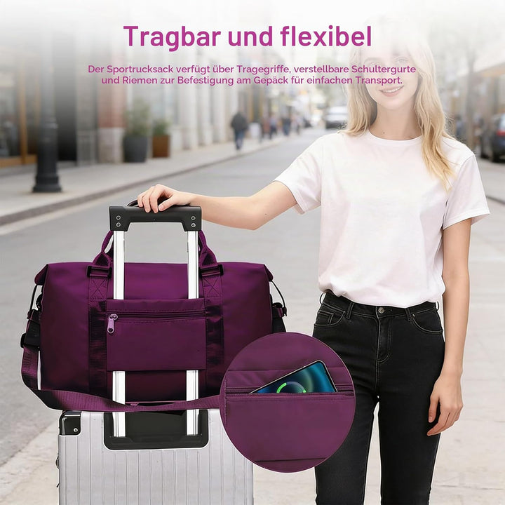Fitness Tasche, Grau Sporttasche mit Nassfach, Tasche Herren und Damen, Purpurrot, Purpurrot
