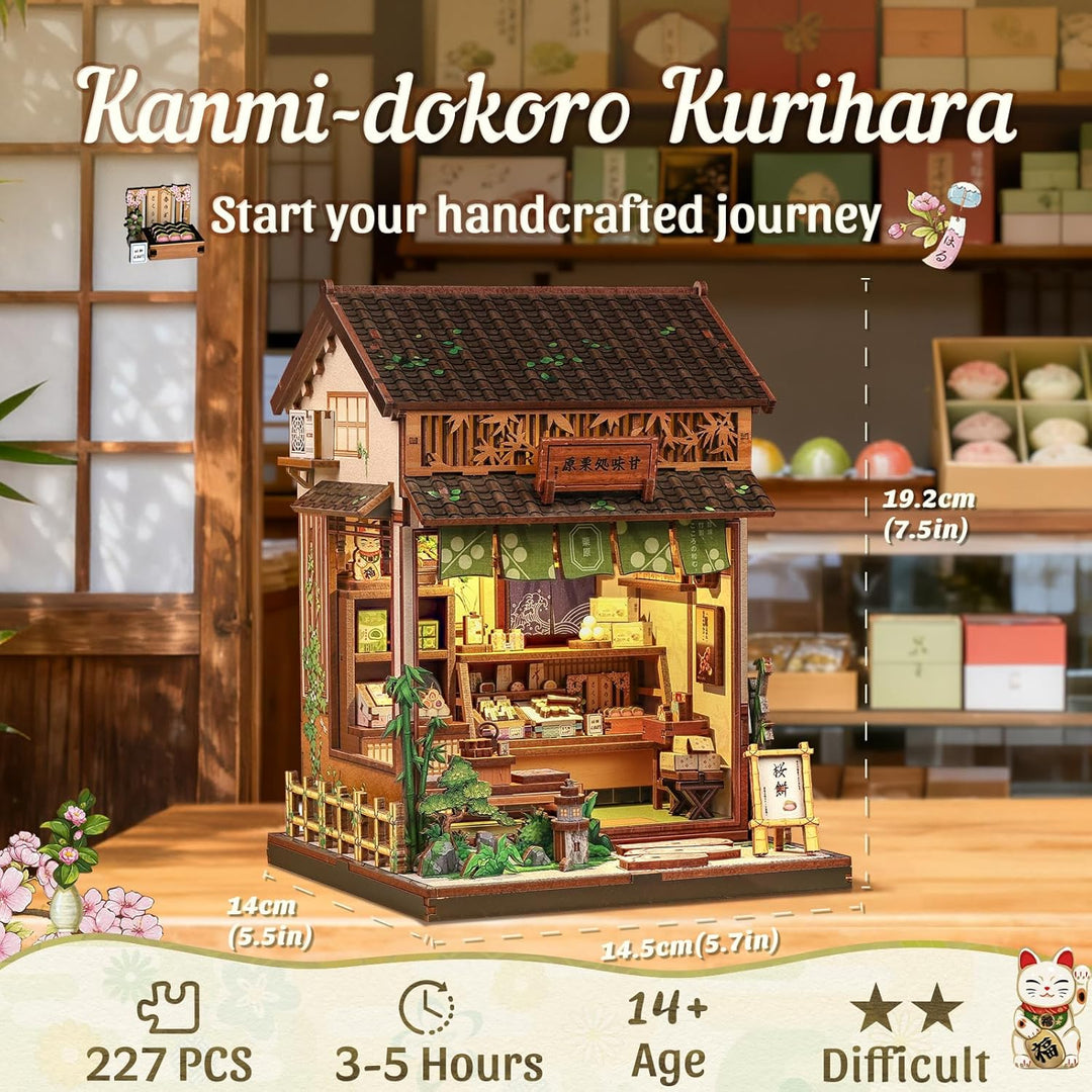 CUTEBEE Book Nook Kit für Erwachsene - Japanisches Wagashi Miniatur Haus, 3D Holzpuzzle DIY Bastelse