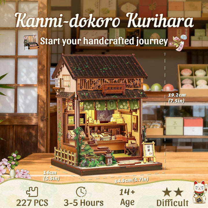 CUTEBEE Book Nook Kit für Erwachsene - Japanisches Wagashi Miniatur Haus, 3D Holzpuzzle DIY Bastelse