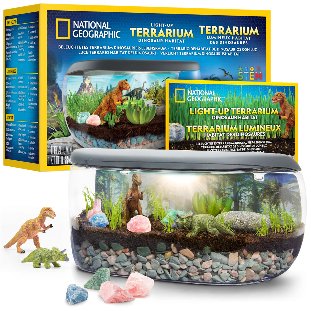 National Geographic Dino-Terrarien-Set mit Beleuchtung – Baue EIN Dinosaurier-Habitat mit echten Pfl