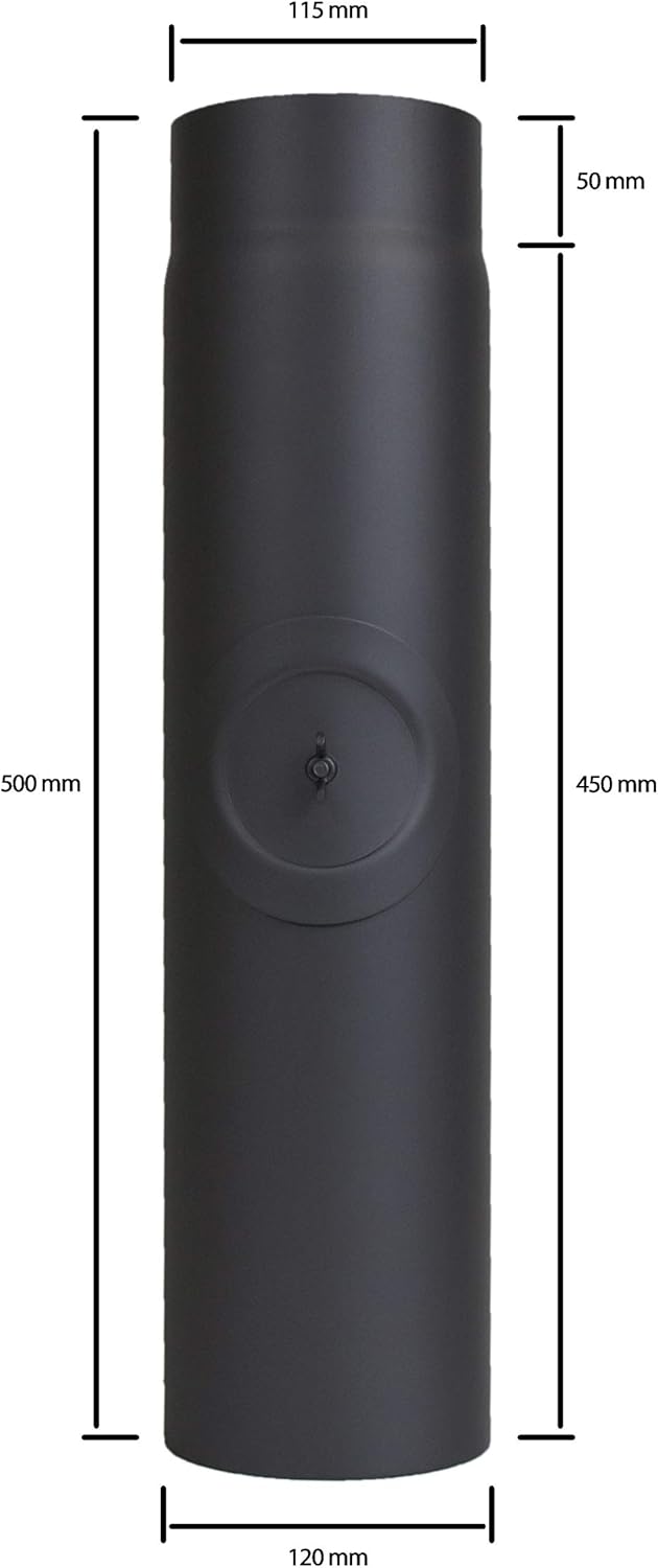 LANZZAS Ofenrohr 500 mm Verlängerung mit Tür - im Durchmesser Ø 120 mm - Farbe: schwarz - Rauchrohr