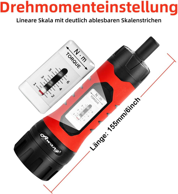 Awang Drehmoment-Schraubendreher 1-6NM Drehmomentschlüssel 36tlg.für Fahrrad Reparatur mit Bithalter