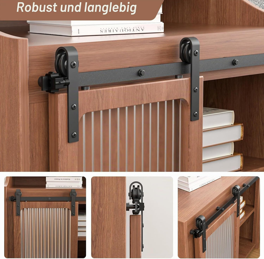 BONIKLUBA 4.5FT/137cm Mini Schiebetür-Hardware-Kit für Eintürige TV-Ständer, Kleiner Kleiderschrank