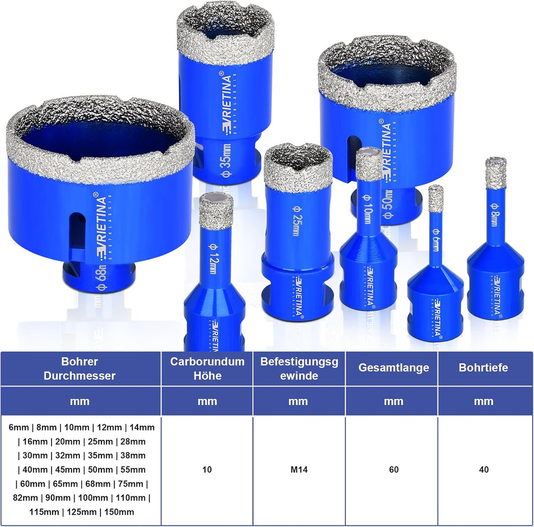 4x Diamant Fliesenbohrer HV 10000+ Härte, 6|8|10|12mm M14 Diamantbohrer Glasbohrer Nass Trocken Flie
