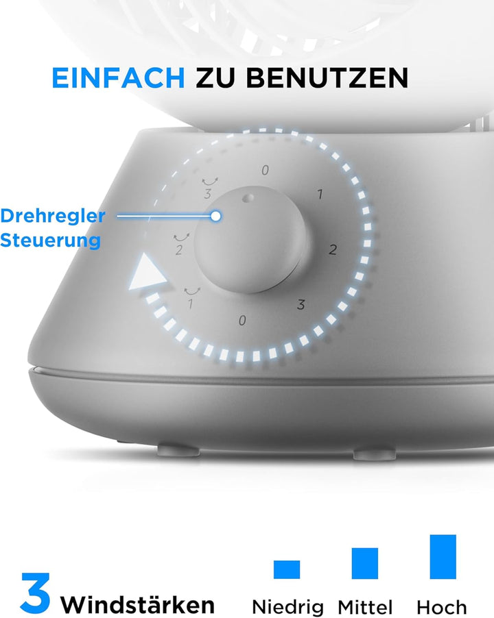 Midea MDF24JG Luftumwälzer Tischventilator-Aerodynamisches Turbosystem, 90°horizontaler Auto-Schwenk
