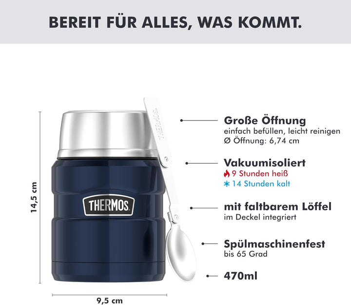 Thermos Stainless King Speisegefäss, Edelstahl, midnight blue, 470 ml mit Löffel 470 ml Midnight Blu