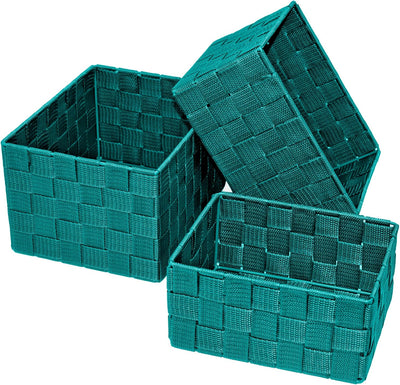 Lashuma Badkörbe 3er Set, Box Grössen: 24x18x14 cm, 21x16x12 cm und 19x14x10 cm, Offene Regalkörbe F