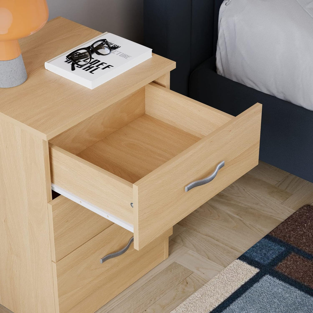 Vida Designs Kiefer Nachttisch Kommode, 3 Schubladen mit Metall Griffe & Läufer, Einzigartige Anti-B