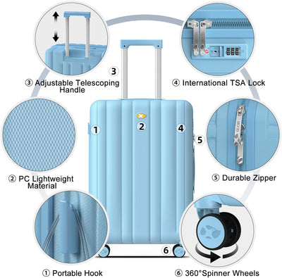 MGOB Koffer Set Trolley Polycarbonat Hartschalen Reisekoffer mit TSA-Schloss (Blau, M-L-XL) Blau Set