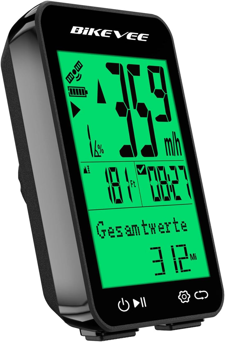Fahrradcomputer GPS Kabellos Tacho Fahrrad IPX7 Wasserdicht 2,4 Zoll Display mit Temperatur Steigung