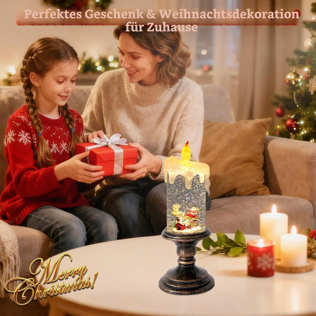 Kerzenförmige Schneekugel Wasserspinner-LED-Laterne mit Timer, batteriebetrieben (Batterien Nicht im