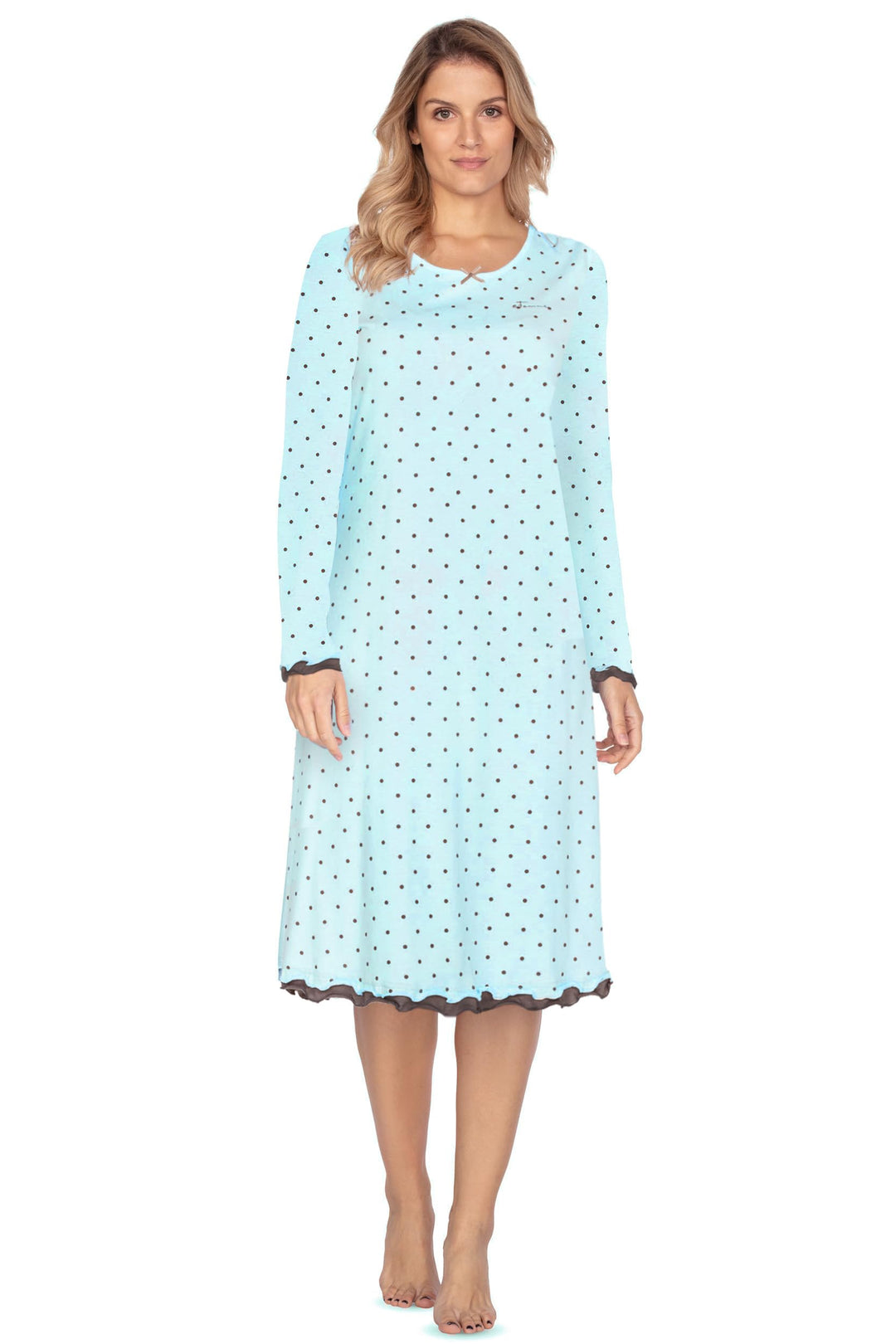 e.Femme Damen Nachthemd Marion 333, Langarm, aus 50% Baumwolle und 50% Modal Mint Gepunktet 36, Mint