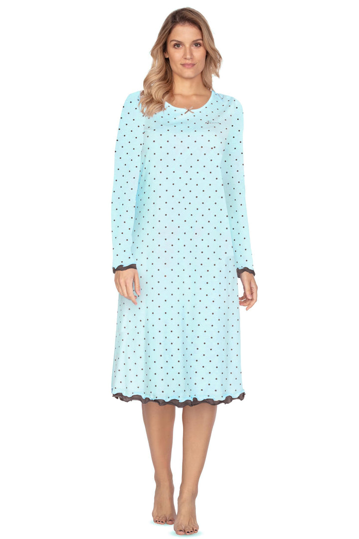 e.Femme Damen Nachthemd Marion 333, Langarm, aus 50% Baumwolle und 50% Modal Mint Gepunktet 36, Mint