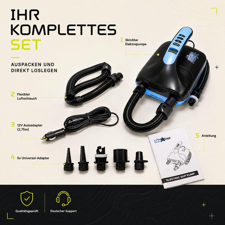 SkinStar elektrische SUP Board Pumpe Luftpumpe Kompressor Stand Up Paddle | Bis 20 PSI, automatische