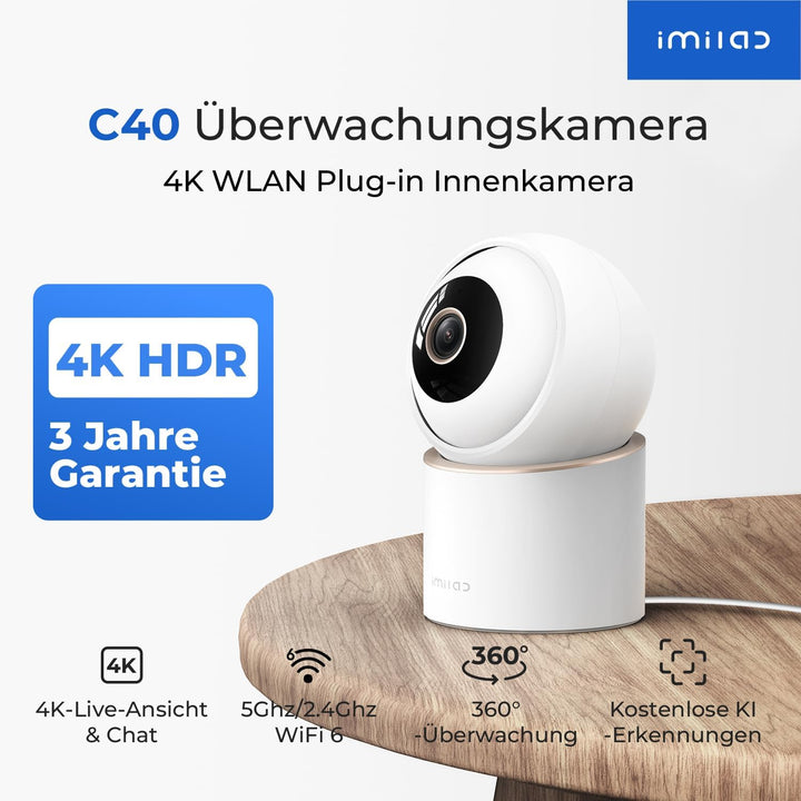 IMILAB 4K 8MP Innenkamera, 360° Überwachungskamera für Haustiere/Babys mit Xiaomi Home App, Kabelgeb