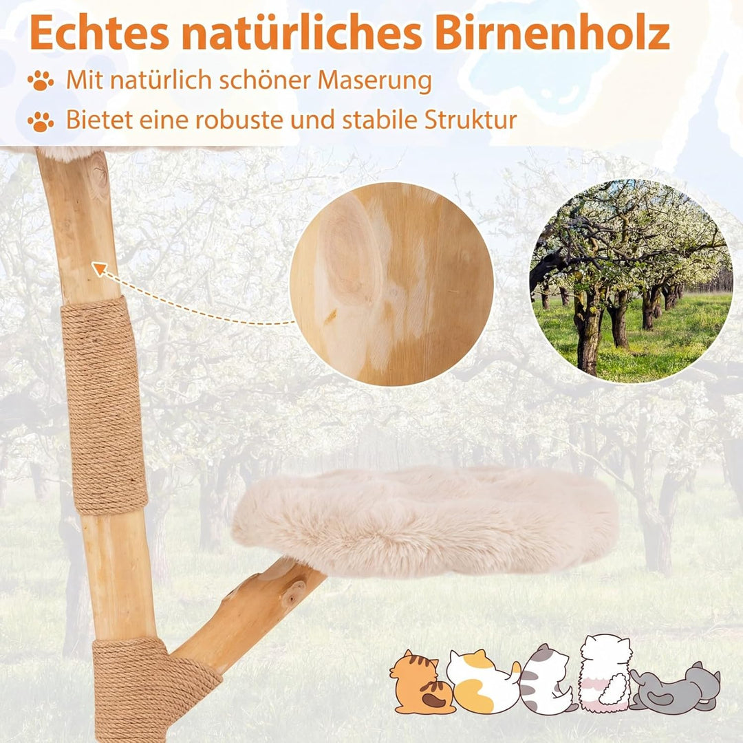 COSTWAY 90 cm Kratzbaum Holz, Katzenbaum mit 3 Plüschsitzflächen, Seil & Kratzpfosten aus Jute, Katz