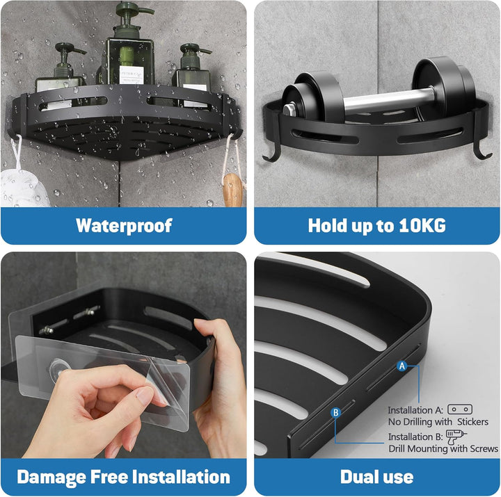 GRICOL Eckablage Duschkorb Duschregal ohne Bohren Duschablage Metall Mit 4 Haken Dusche Ablage Badre