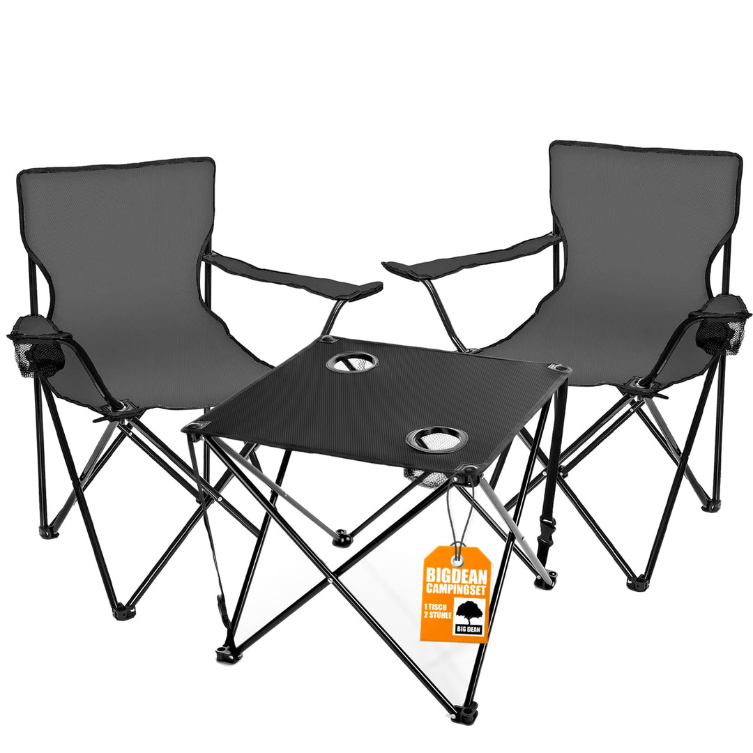 BigDean Campingtisch mit Stühlen dunkelgrau - Camping Tisch Stuhl Set Camping Stühle Campingstühle C