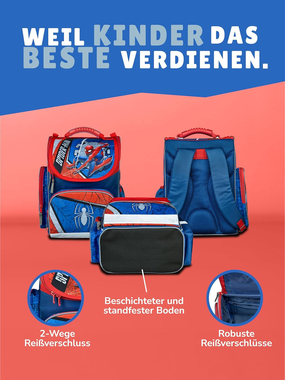 Schulranzen-Set Marvel Spiderman 16 TLG. mit Federmappe, Dose, Flasche, Sporttasche, grosse Schultüt