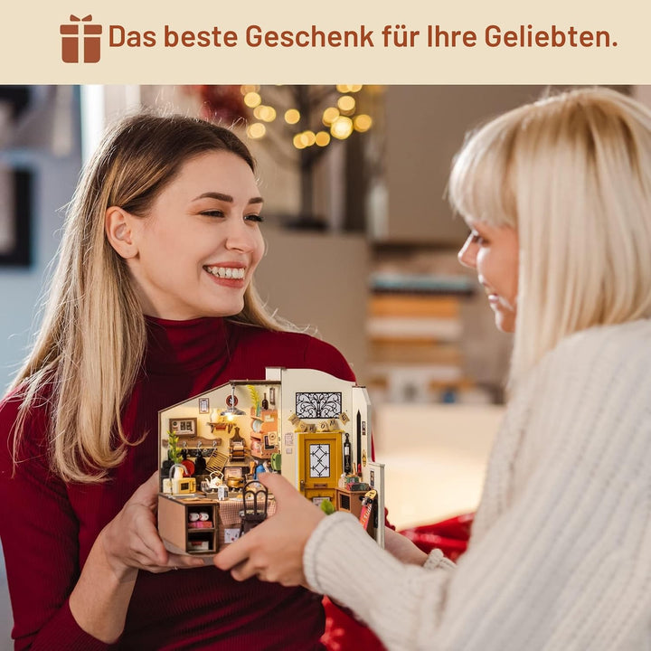 Rolife Puppenhäuser Miniatur Haus Kit mit Möbeln und LED-Licht Puppenhaus Holz Modellbausätze für Er
