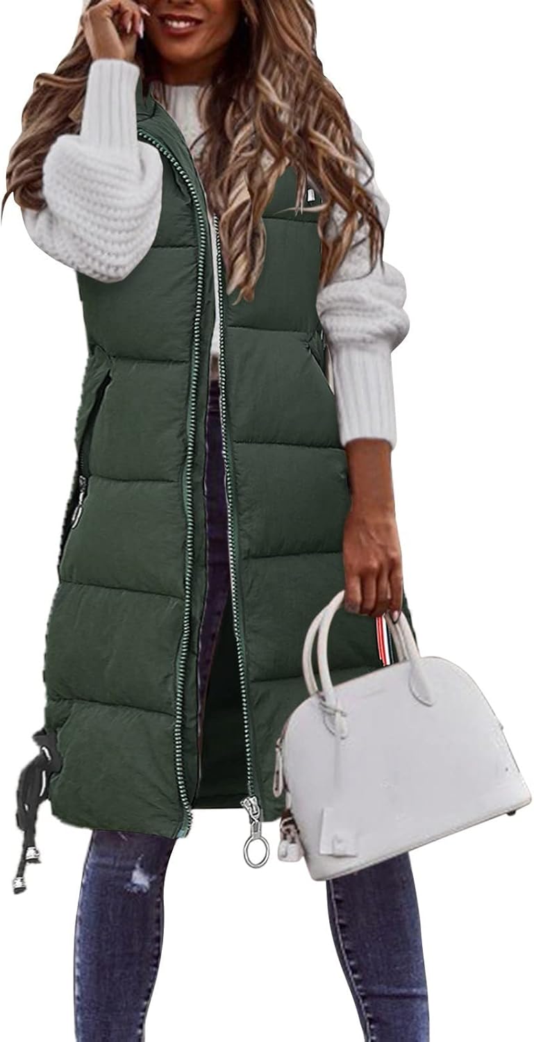 Chanpning Weste Damen Lang Winter Plus Size Long-Steppweste Lässige Pufferjacke Oversize Steppweste