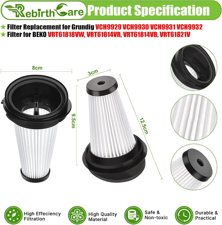 Rebirthcare VCH9929L VCH9930 Filter für Grundig VCH9929 VCH9930 VCH9931 VCH9932 Handstaubsauger Filt