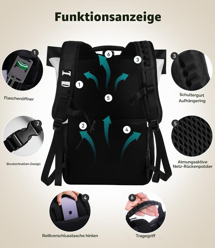 DEWUR 35L Thermo Rücksack Kühlrücksack Kühltasche Wasserdichter Picknickrücksack mit Flaschenöffner