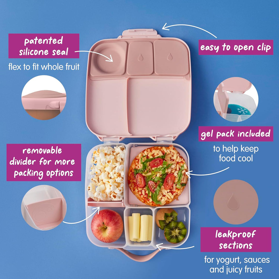 b.box Brotdose | Grosse Bento-Box mit 4 Fächern (2 auslaufsicher), herausnehmbarer Trenner, Gel-Kühl