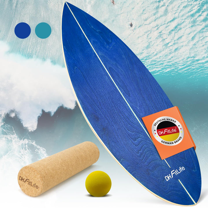 DH FitLife Surfin Balance Board aus Echtholz | Indoor Surfboard mit Rocker Shape | Wackelbrett für K