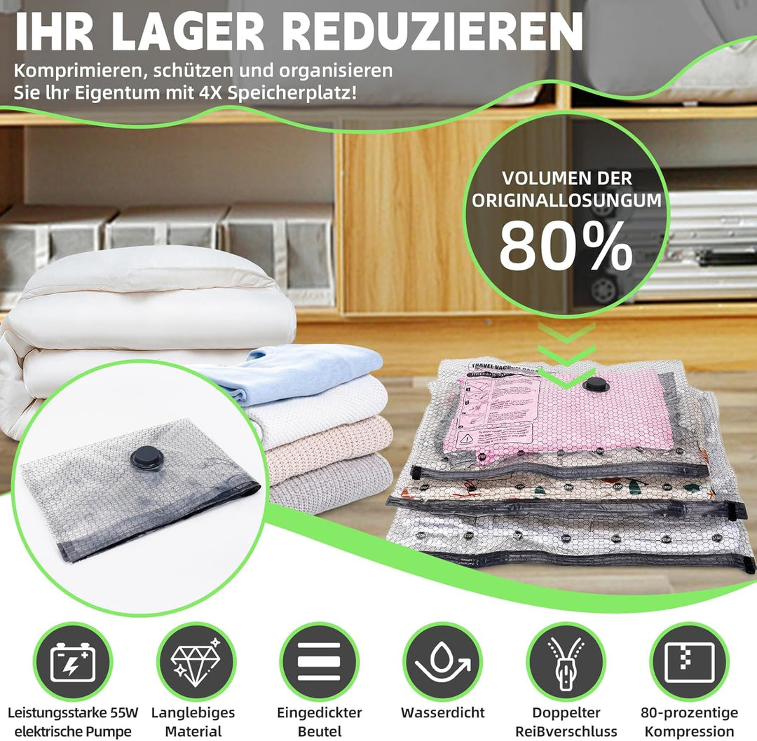 Vakuumbeutel für Kleidung mit Elektrischer Luftpumpe, 9 Stück Vacuum Bags (3x 40x50cm, 3x 40x60cm, 3