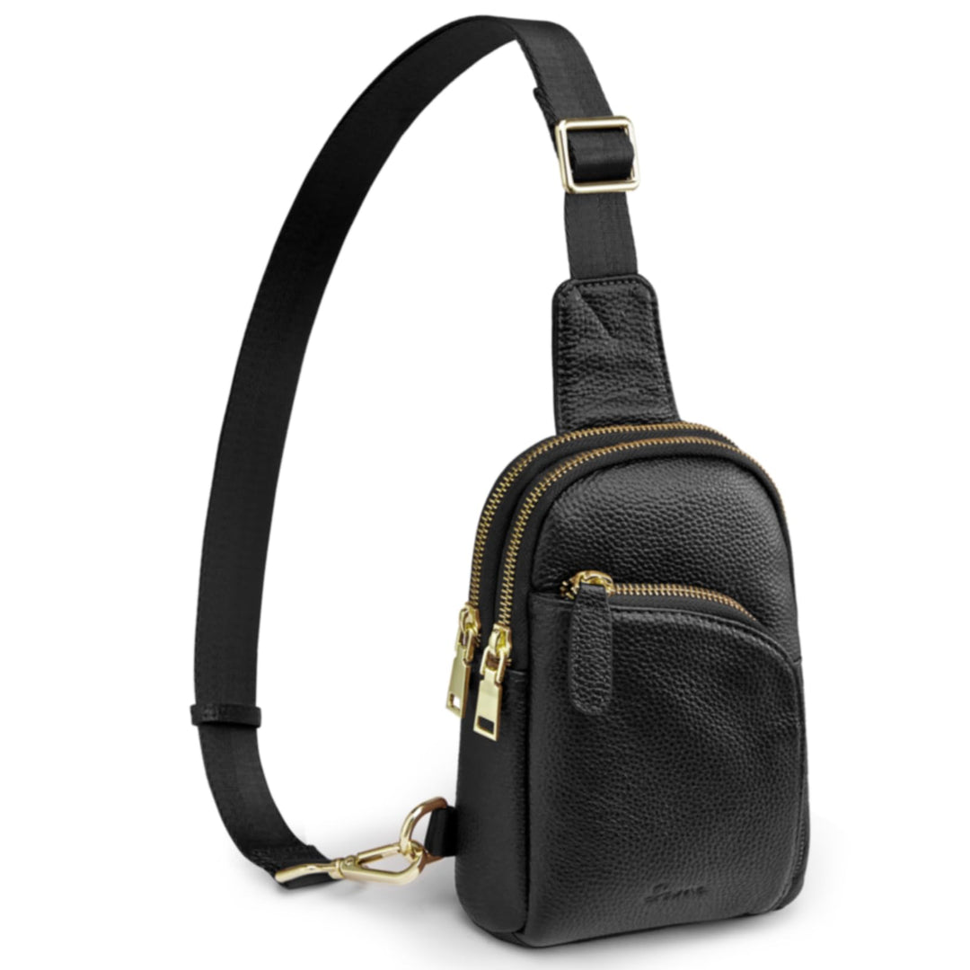 S-ZONE RFID-blockierende Damen-Umhängetasche, Leder, klein, Brustrucksack, Rucksack Schwarz-1, Schwa