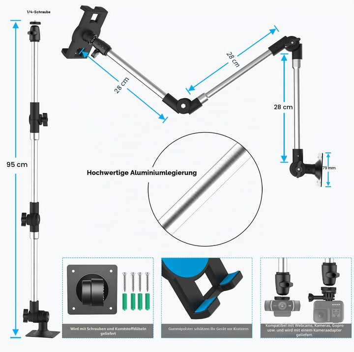 woleyi Langem Arm Tablet Wandhalterung Faltbarer, Multi Winkel Metall Wand Tablet Halterung schwenkb